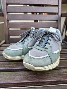 Ecco Men's Leather Sneakers in Green and Gray